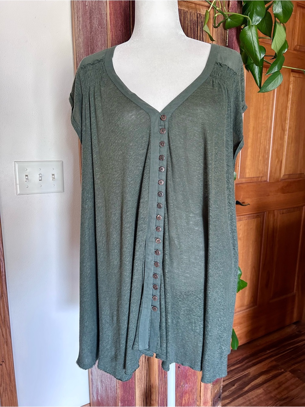 Free People Olive Green Asymmetrical Button-Front Dress